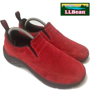 L.L. Bean Red Suede Slip On Shoes Mocs Clogs 9.5